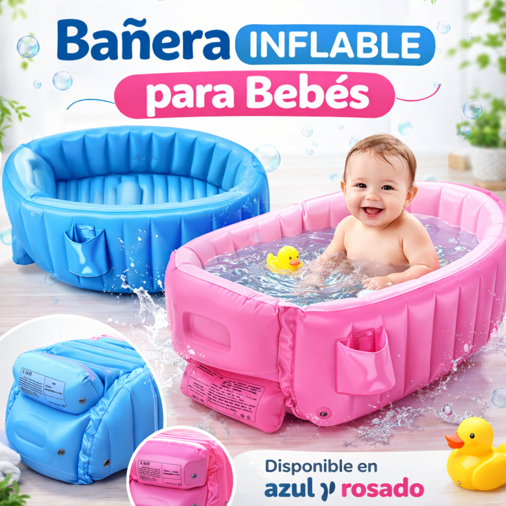BAÑERA INFLABLE PARA BEBÉ + OBSEQUIO PORTÁTIL, SEGURA Y SUAVE