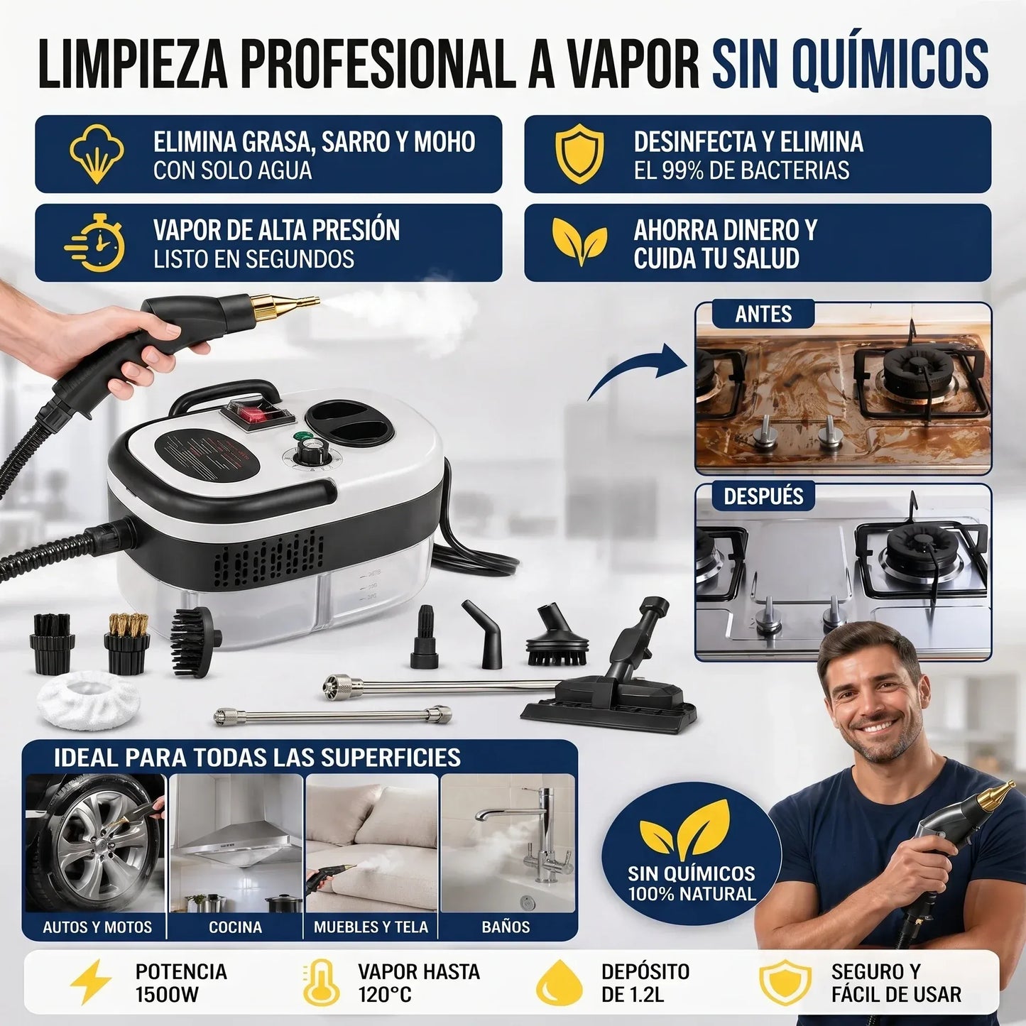 STEAMMAX® LIMPIADOR A VAPOR, ESTERILIZACIÓN EN MINUTOS